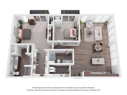 Floor plan for 2 beds, 2 baths, 1709 sqft